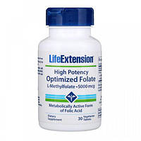 Фолиевая кислота Life Extension High Potency Optimized Folate 5000 mcg 30 Veg Tabs GT, код: 7517926
