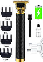 Професійна машинка, триммер для стрижки волосся MADORU бездротова USB, чорна
