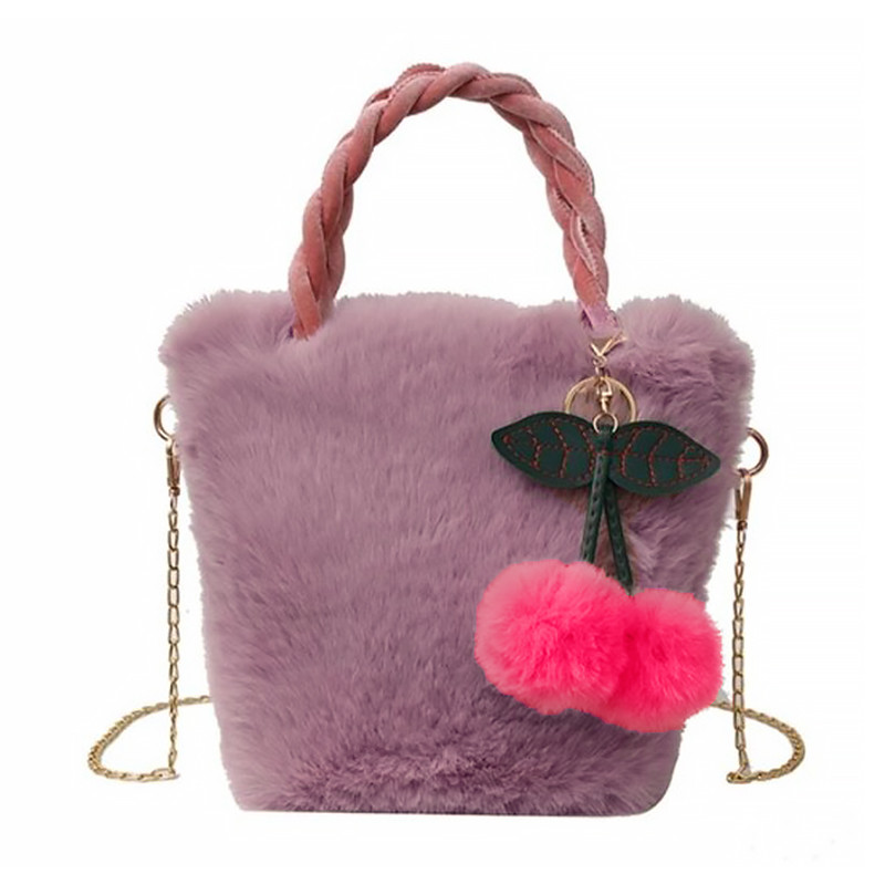 Дитяча сумка Lesko GZ-5043 Light Pink хутряна з вишнею на ланцюжку для дівчинки