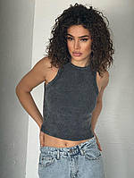 Топ-батаринка сірий тай-дай стиль у рубчик укорочений молодіжний модний чудової якості