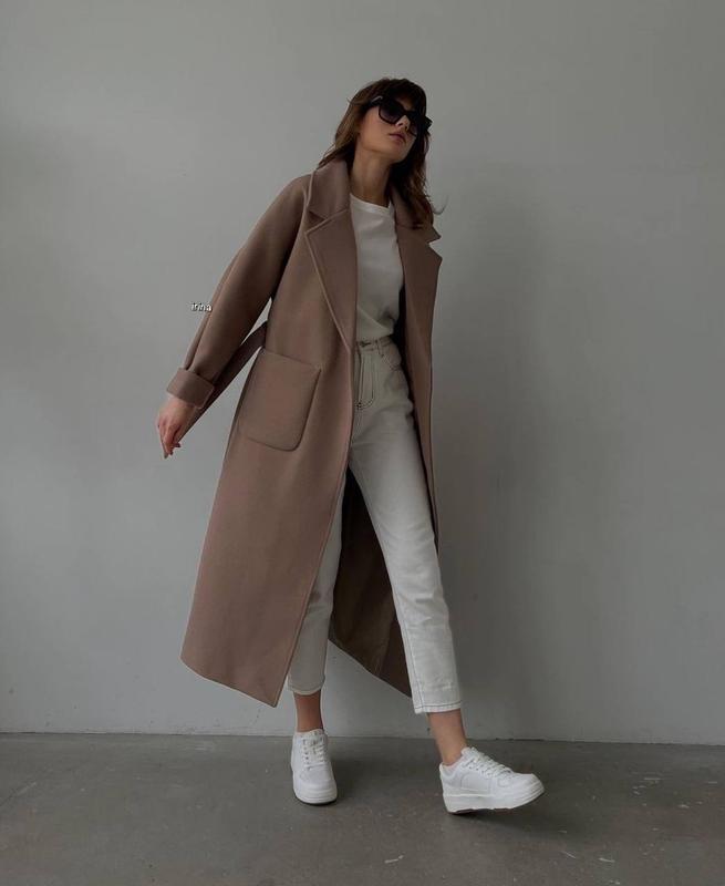 Якісне стильне кашемірове пальто жіноче вільного крою на підкладці, фото 1