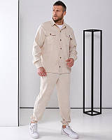 Діловий чоловічий вельветовий костюм трендовий комплект сорочка і брюки вільного крою