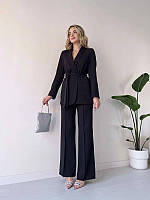 Якісний діловий жіночий костюм стильний комплект піджак з поясом і брюки вишуканий комплект