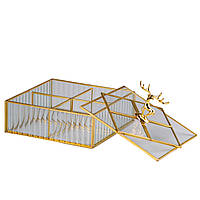 LUGI Шкатулка для украшений Золотой олень квадратная стекло с металлическим каркасом 22х22 см