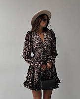 Ефектна леопардова сукня міні з воланами нарядне плаття