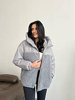Жіноча тепла зимова куртка оверсайз трендова стильна плюшева на силіконі з хутром баранчик 38 / M / 46