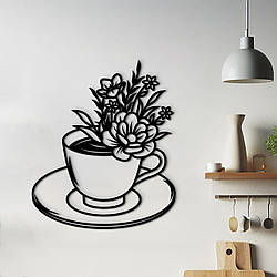 Дерев'яна картина на кухню, декор в кімнату "Квіткова кава", мінімалістичний стиль 15x18 см