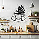 Дерев'яна картина на кухню, декор в кімнату "Квіткова кава", мінімалістичний стиль 15x18 см, фото 2