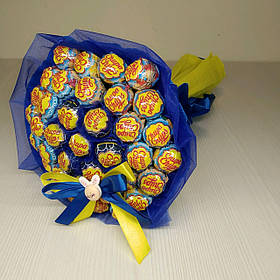 Букет з цукерок Чупа Чупс Chupa Chups (37 шт.) в руку синій