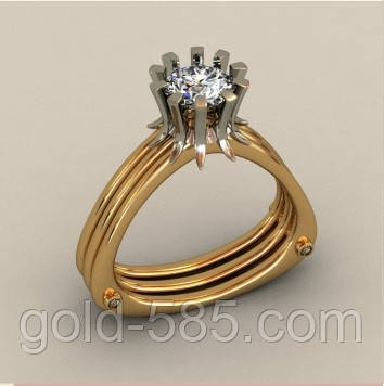 Неординарне чоловіче золотое кольцо 585* проби з кубічним цирконієм