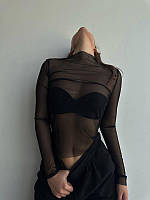 Сітчата кофта лонгслів жіночий стильний прозорий трендовий