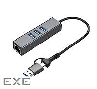 Адаптер Dynamode USB 3.0 Type-C/Type-A - RJ45 Gigabit Lan, 3*USB 3.0-порти, з каб.13 (DM-AD-GLAN-U3)