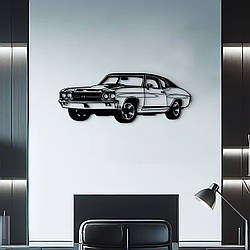 Декоративне панно з дерева, настінний декор для дому "Яскравий автомобіль", картина лофт 25x10 см
