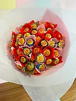 Яскравий букет з цукерок Чупа Чупс Chupa Chups (51 шт.) в руку подарунок різнокольоровий