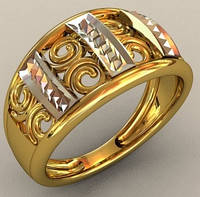 Узорчатое мужское золотое кольцо 585* пробы