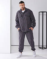 Діловий чоловічий вельветовий костюм трендовий комплект сорочка і брюки вільного крою