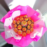Яскравий букет з цукерок Чупа Чупс Chupa Chups (21 шт.) в руку подарунок рожевий