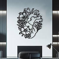 Декор в комнату, современная картина на стену "Сердце с цветочным узором", стиль лофт 20x23 см