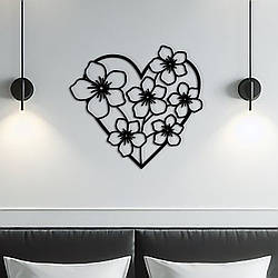 Дерев'яна картина на стіну в спальню, декор в кімнату "Квіткове серце", мінімалістичний стиль 20x23 см