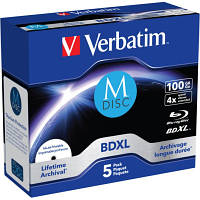 Диск BD Verbatim DL 100GB 4x Lifetime archival M-Disc 5шт Jewel 43834 ZXC