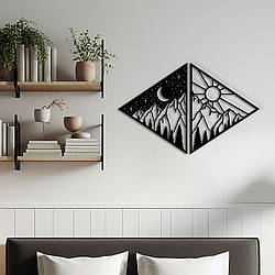 Дерев'яна картина на стіну в спальню, декор в кімнату "День і ніч", мінімалістичний стиль 25x38 см