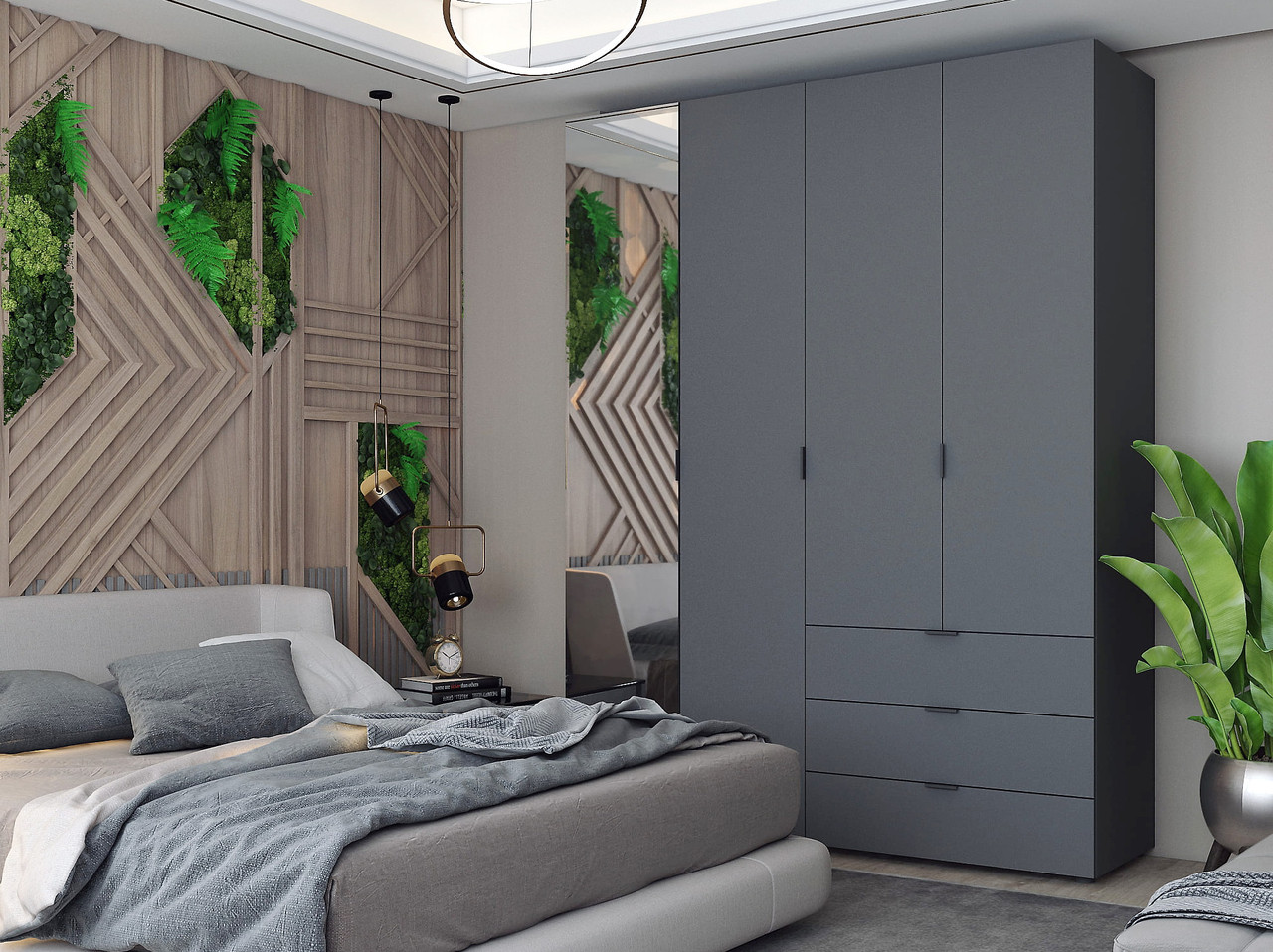 Шафа для одягу "Гелар" 155х50х203 см. 3ДСП/Дзеркало, Графіт, фото 1