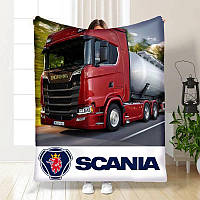 Плюшевый плед с грузовиком SCANIA Качественное покрывало с 3D рисунком 160х200