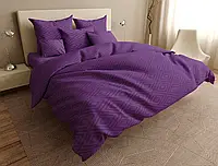 Семейный набор фиолетового хлопкового постельного белья Геометрия из Бязи Gold простынь на резинке Черешенка