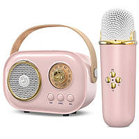 Колонка для караоке с микрофоном на аккумуляторе, Розовый / Блютуз колонка с микрофоном / Караоке колонка