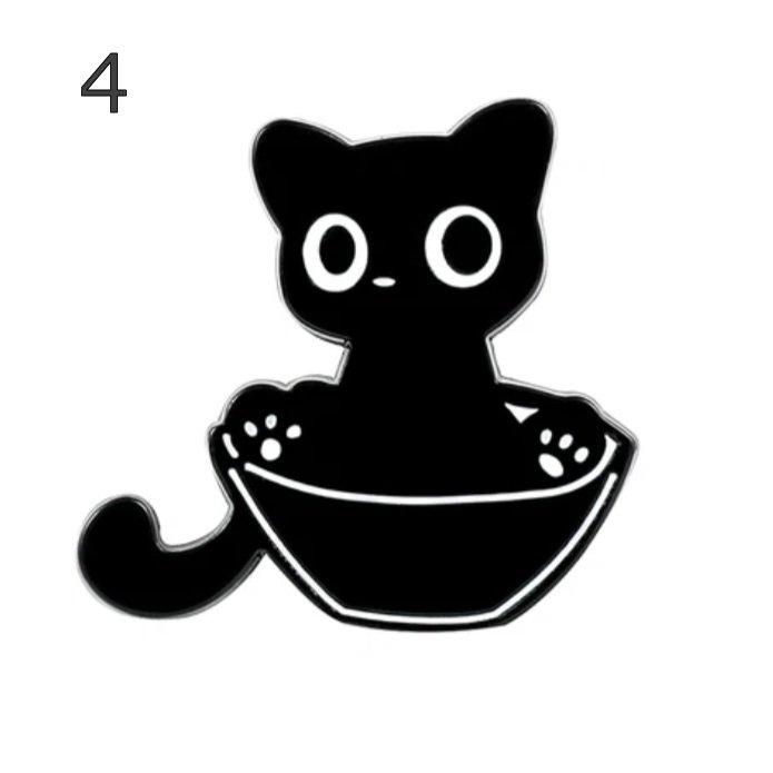 4 Стильні чорні значки з котами. Шпилька. Брошка. Котики. Милі котики. Емаль значки. Піни на одяг.