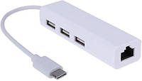 USB 3.1 Type-C - RJ45 Ethernet LAN адаптер + хаб 3x USB 2.0 ZXC