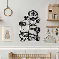 Декор в комнату, деревянная картина на стену "Миньони для детей. Миньени", стиль минимализм 70x48 см