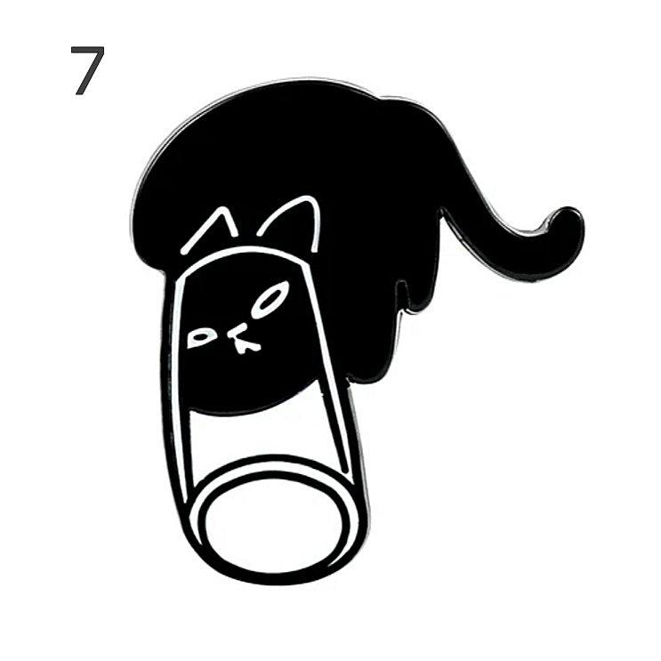 7 Стильні чорні значки з котами. Шпилька. Брошка. Котики. Милі котики. Емаль значки. Піни на одяг.