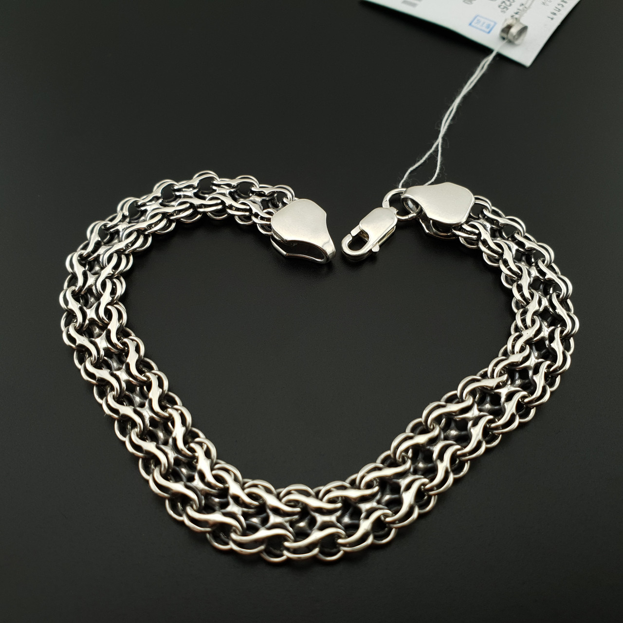 Срібний браслет чоловічий подвійний струмок. Ширина 8 мм. Чорнене срібло 925 проба. Довжина 19 см, фото 1