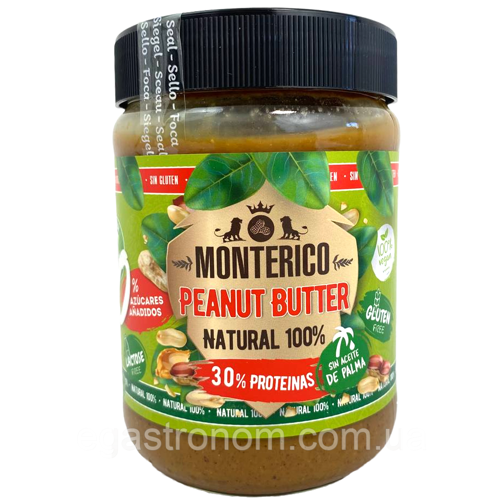 Арахісова паста 100% (без цукру) Монтеріко Натурал Monterico Palm Oil Free 500g 6шт/ящ (Код: 00-00003347)