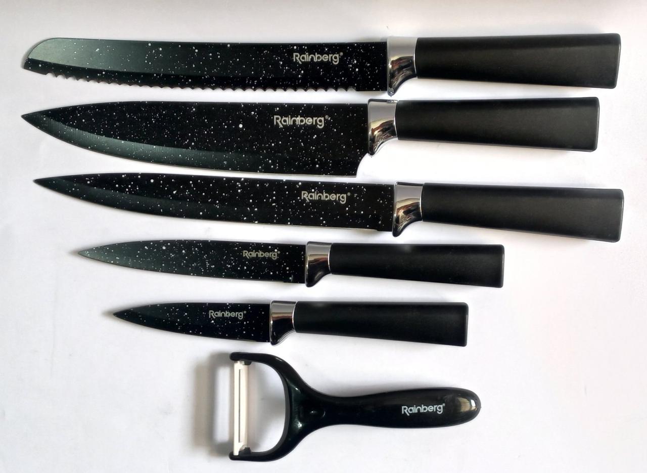 Набір кухонних ножів із неіржавкої сталі Rainberg RB-2514 чорні, фото 1
