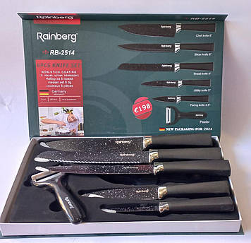 Набір кухонних ножів із неіржавкої сталі Rainberg RB-2514 чорні