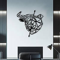 Современная картина на стену, декоративное панно из дерева "Бык и медведь на бирже", стиль лофт 35x38 см