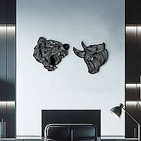 Картина лофт, настенный декор для дома "Бык и медведь трейдинг", декоративное панно 35x75 см