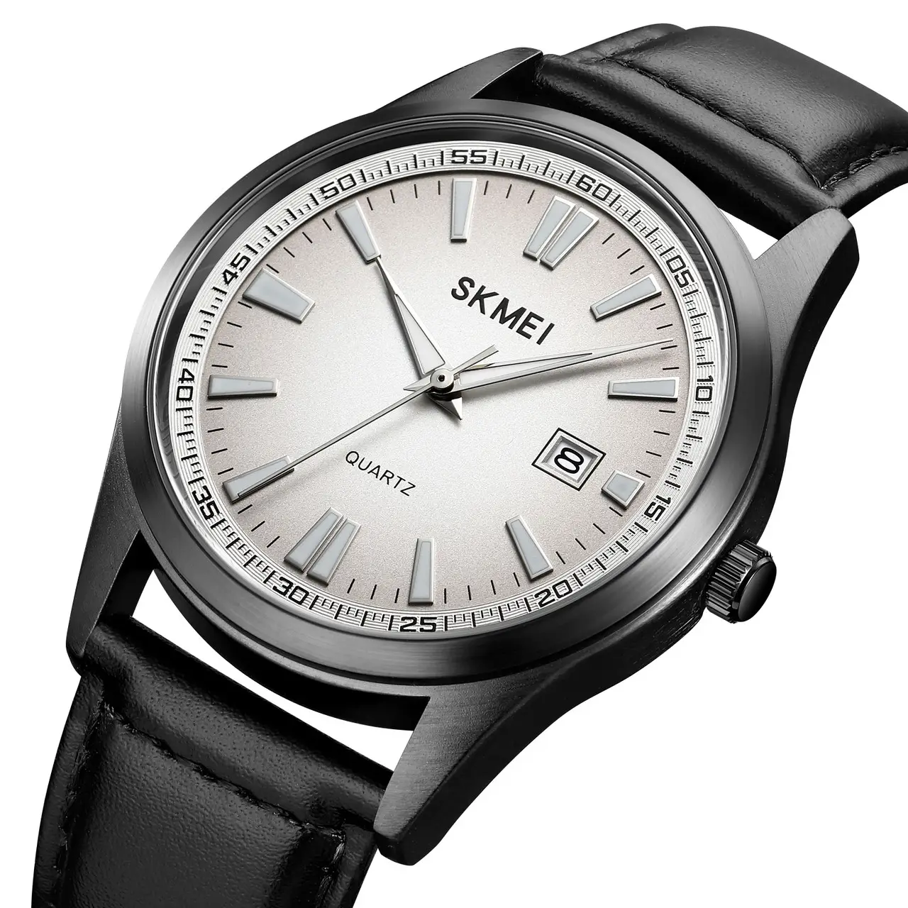 Чоловічий класичний годинник Skmei 1986 (Чорні із сріблястим циферблатом), фото 1