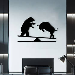Декор в кімнату, сучасна картина на стіну "Бик і ведмідь трейдеру на біржі", стиль лофт 30x18 см