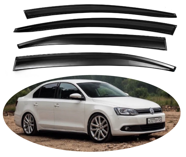 Дефлектори бічних скел Вітровики на Volkswagen Jetta VI седан 2010-2019 (скотч) HIC