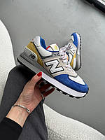 Сірі замшеві жіночі кросівки New Balance 574 Legacy Grey/Blue/Yellow