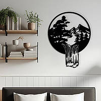 Інтер'єрна картина з дерева, настінний декор для дому "Водоспад в горах", декоративне панно 25x20 см
