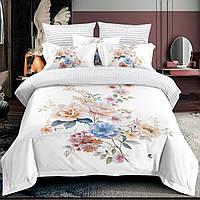 Комплект постельного белья Евро KOLOCO хлопок (38613) Розовый+Бежевый+Голубой цветок