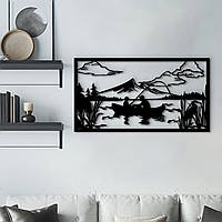 Декор для комнаты, современная картина на стену "Рыбалка в лодке", минималистичный стиль 30x15 см