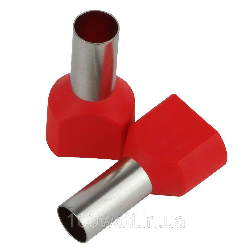 Наконечник трубчастий ізольований на 2 проводи ТЕ10.0-14 мм червоний 52612, фото 1