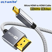 Кабель мультимедийный ULT-unite Micro HDMI to HDMI v2.1 8K UltraHD 1 метр в оплетке Grey