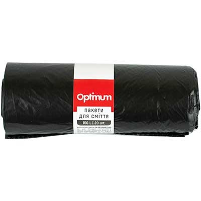 Пакети для сміття 160л*20шт 90*110см чорні OPTIMUM 0203