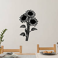 Интерьерная картина на стену, декоративное панно из дерева "Друзья подсолнечника", стиль минимализм 60x35 см